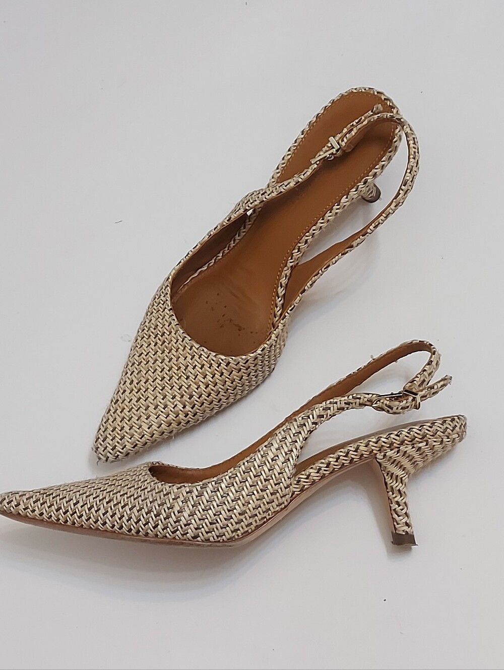 J. McLaughlin Woven Slingback Heels in Natural Beige